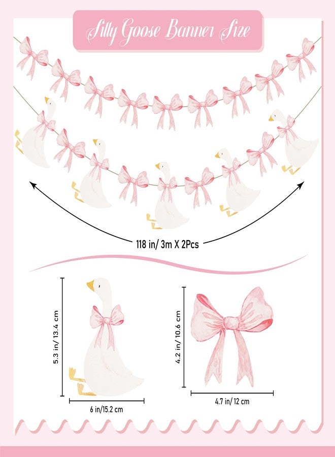 Aufee 2Pcs Silly Goose Birthday Banner, Pink Bows Geese Themed Birthday Party Decorations, Funny Goose Style Gifts for Girls, Baby Shower, Indoor & Outdoor Decor, Animal-Theme Party - Image 2